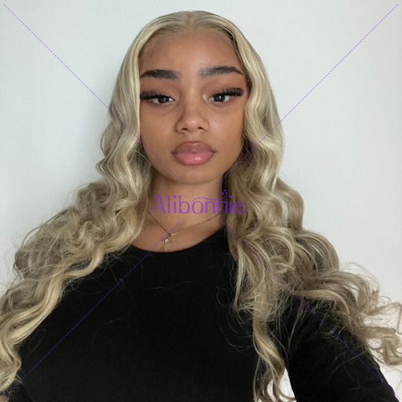 Alibonnie Body Wave Brown Hair With 613 Blonde Balayage Highlight 13x4 Lace Frontal Wig Shadow Root Transparent Lace Wigs - Alibonnie