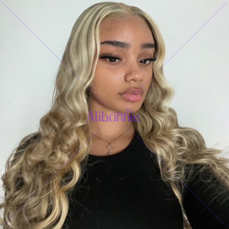 Alibonnie Body Wave Brown Hair With 613 Blonde Balayage Highlight 13x4 Lace Frontal Wig Shadow Root Transparent Lace Wigs - Alibonnie