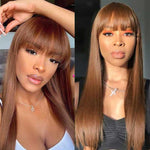 Alibonnie Brown 13x4 Transparent Lace Straight Wig With Bangs Straight Hair Wigs With Bangs For Women 180% Density - Alibonnie