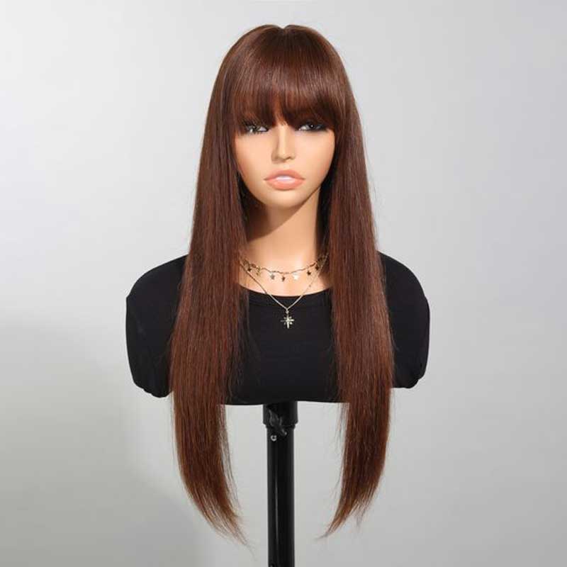 Alibonnie Brown 13x4 Transparent Lace Straight Wig With Bangs Straight Hair Wigs With Bangs For Women 180% Density - Alibonnie