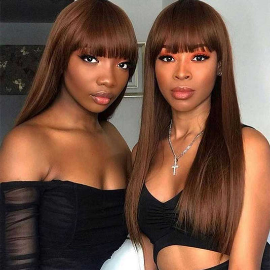 Alibonnie Brown 13x4 Transparent Lace Straight Wig With Bangs Straight Hair Wigs With Bangs For Women 180% Density - Alibonnie