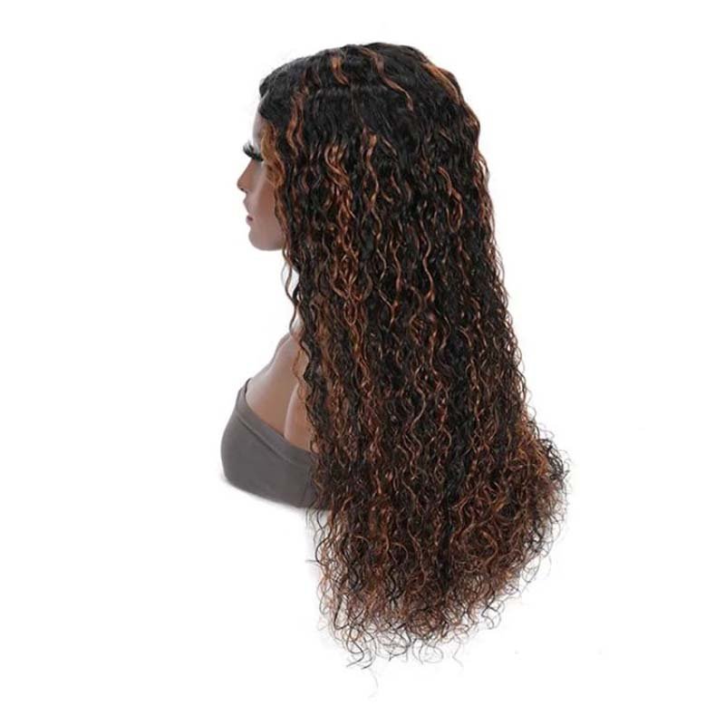 Alibonnie Brown Black Color 360 Lace Water Wave Wigs 1B/30 Highlight Transparent Wigs Human Hair Colored Wigs - Alibonnie