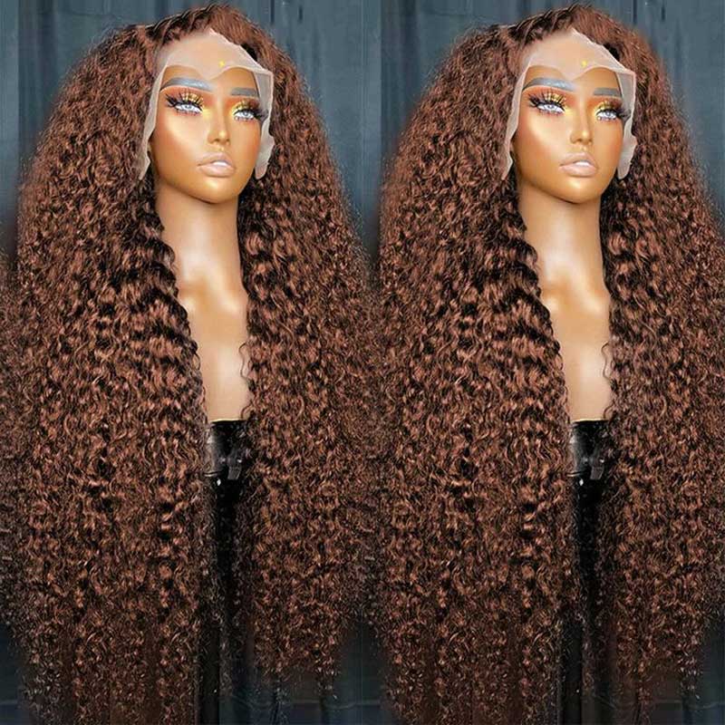 Alibonnie Brown Color 360 Lace Front Deep Wave Wigs Human Hair Colored Lace Frontal Wig for Women - Alibonnie