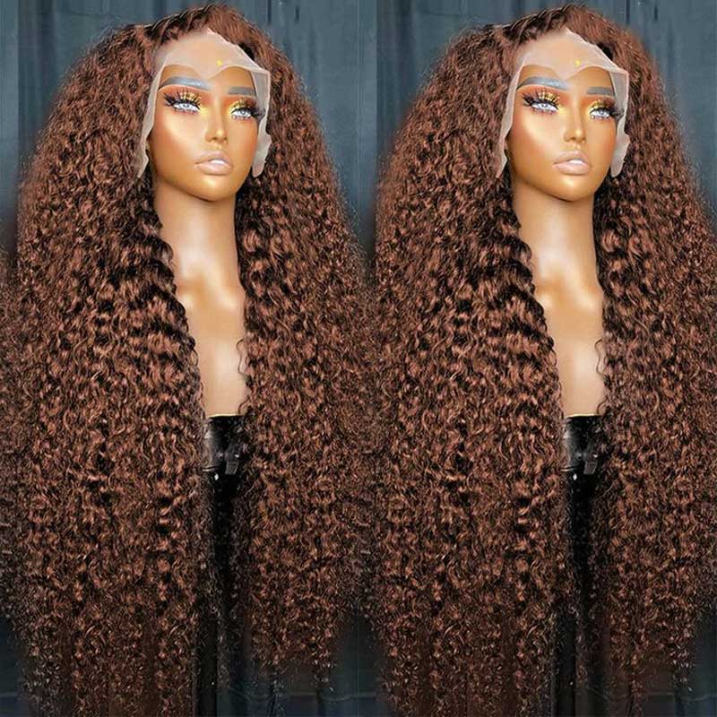 Alibonnie Brown Color 360 Lace Front Deep Wave Wigs Human Hair Colored Lace Frontal Wig for Women - Alibonnie