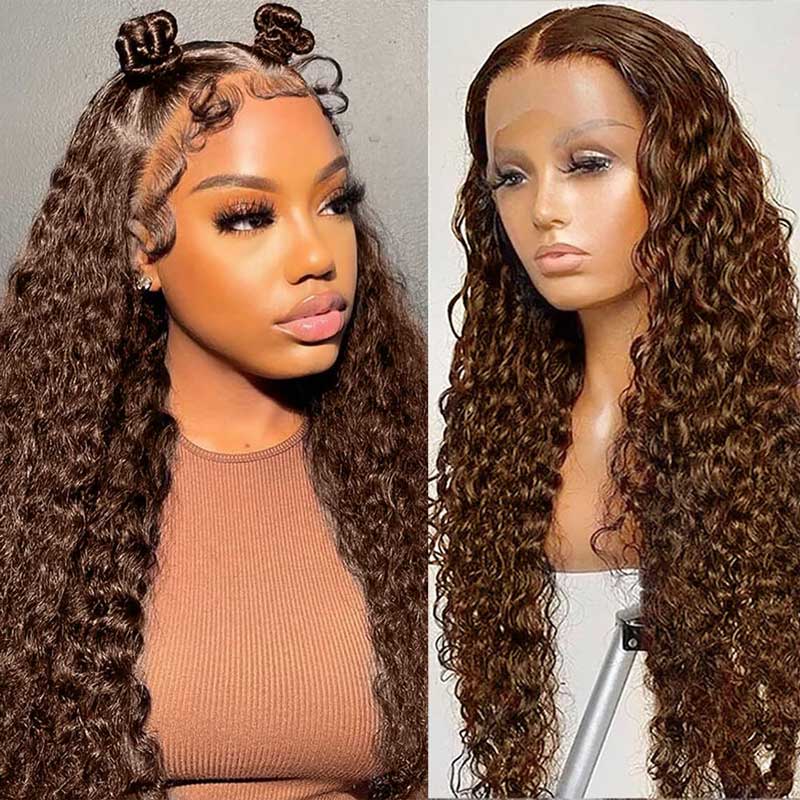 Alibonnie Brown Color 360 Lace Front Deep Wave Wigs Human Hair Colored Lace Frontal Wig for Women - Alibonnie