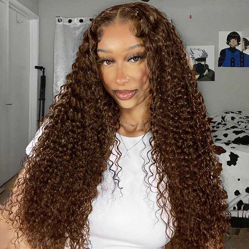 Alibonnie Brown Color 360 Lace Front Deep Wave Wigs Human Hair Colored Lace Frontal Wig for Women - Alibonnie