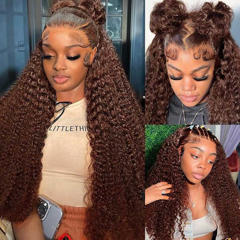 Alibonnie Brown Color 360 Lace Front Deep Wave Wigs Human Hair Colored Lace Frontal Wig for Women - Alibonnie