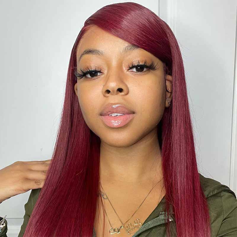 Alibonnie Burgundy 99J Color 360 Lace Straight Wigs Human Hair Wigs With Pre Plucked Hairline - Alibonnie