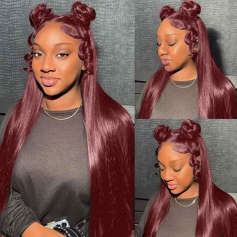 Alibonnie Burgundy 99J Color 360 Transparent Lace Straight Wigs Human Hair Wigs With Pre Plucked Hairline - Alibonnie