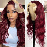 Alibonnie Burgundy 99J With Blonde Skunk Stripe Body Wave Wigs 13x4 Lace Front Hair Wigs 200% Density - Alibonnie