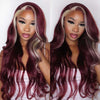 Alibonnie Burgundy 99J With Blonde Skunk Stripe Body Wave Wigs 13x4 Lace Front Hair Wigs 200% Density - Alibonnie