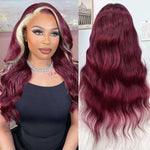 Alibonnie Burgundy 99J With Blonde Skunk Stripe Body Wave Wigs 13x4 Lace Front Hair Wigs 200% Density - Alibonnie