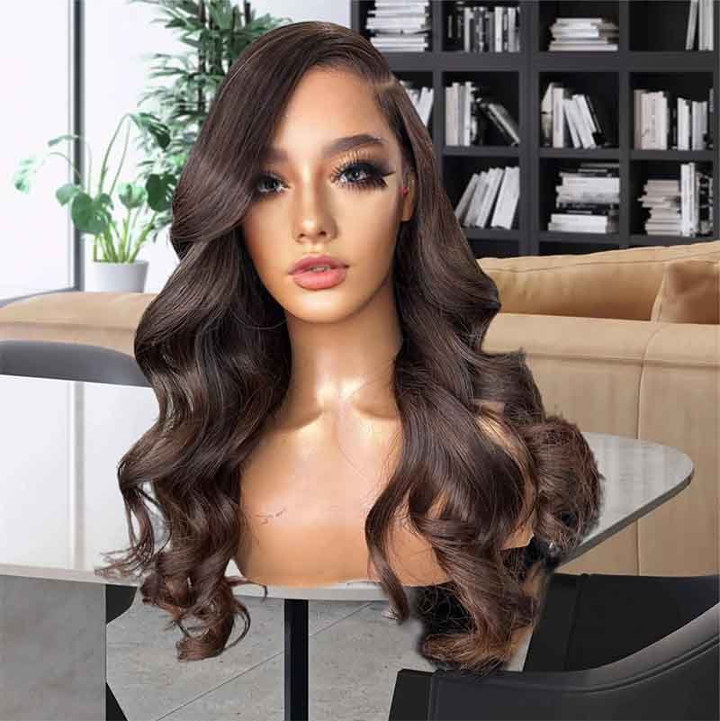 Alibonnie Chocolate Brown 360 Lace Body Wave Wigs #4 Colored Human Hair Wigs For Women - Alibonnie
