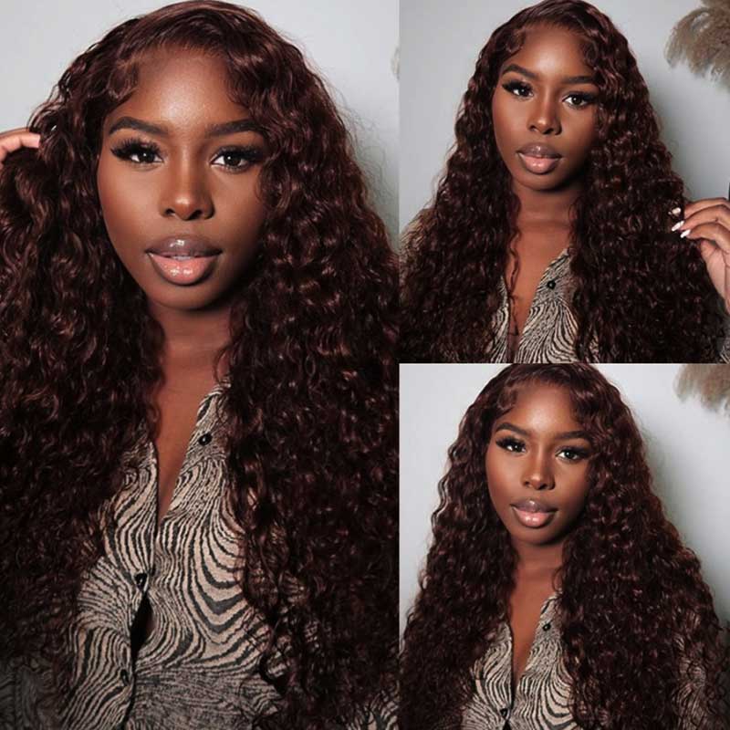 Alibonnie Chocolate Brown #4 Colored Water Wave Glueless Lace Frontal Human Hair Wigs - Alibonnie