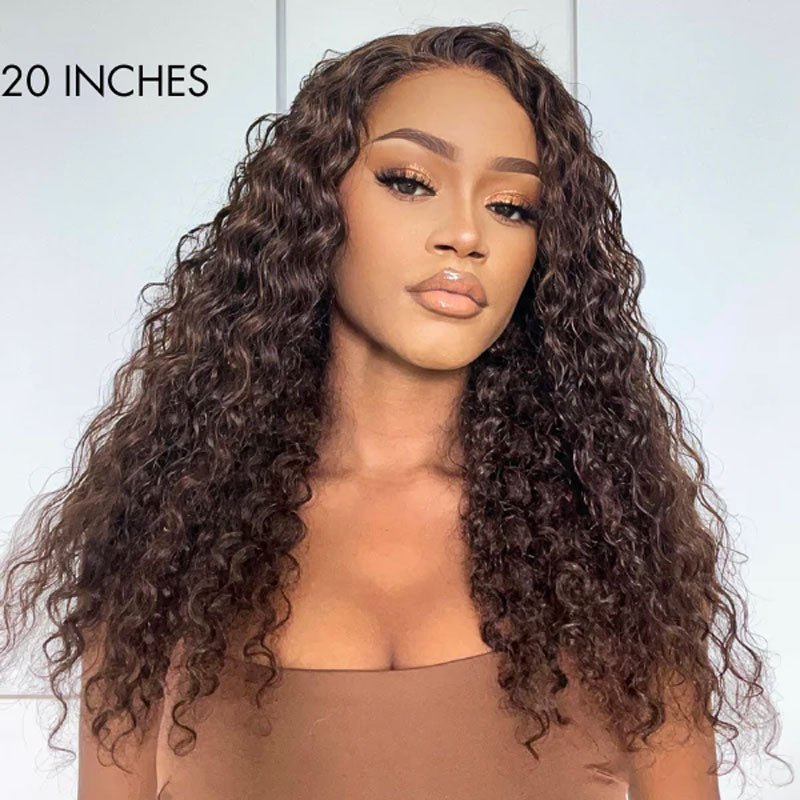 Alibonnie Chocolate Brown Invisible Strap Cozy Fit 360 Lace Water Wave Wigs With Bleached Knots - Alibonnie