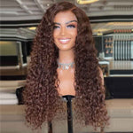 Alibonnie Chocolate Dark Brown Water Wave 13x4 Lace Frontal Glueless Human Hair Wigs - Alibonnie