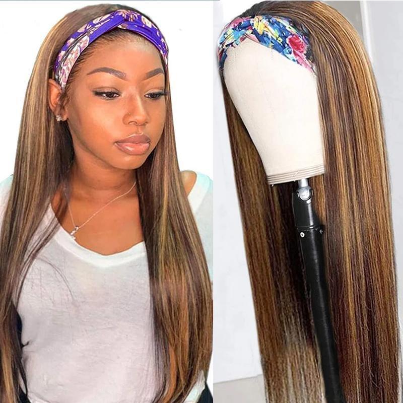 Alibonnie Color 4/27 Highlight Headband Wigs Straight Human Hair Wigs No Glue No Lace Wigs For Beginners - Alibonnie