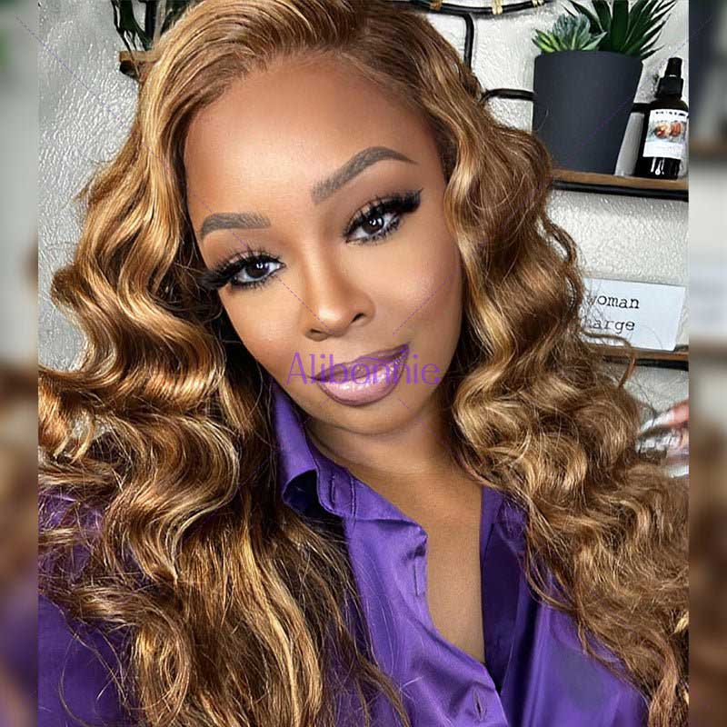 Alibonnie Colored 4/27 Highlight Body Wave Human Hair Transparent 360 Lace Frontal Wigs - Alibonnie