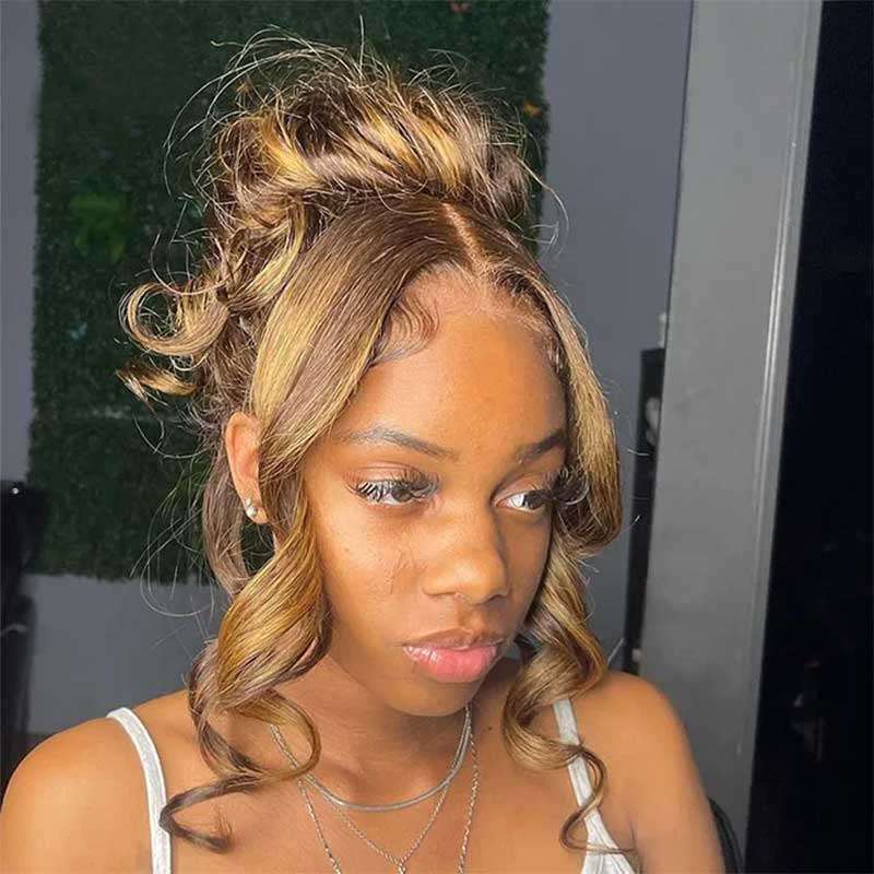 Alibonnie Colored 4/27 Highlight Body Wave Human Hair Transparent 360 Lace Frontal Wigs - Alibonnie