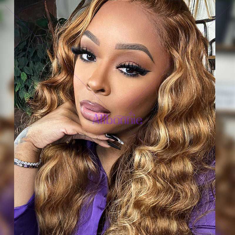 Alibonnie Colored 4/27 Highlight Body Wave Human Hair Transparent 360 Lace Frontal Wigs - Alibonnie