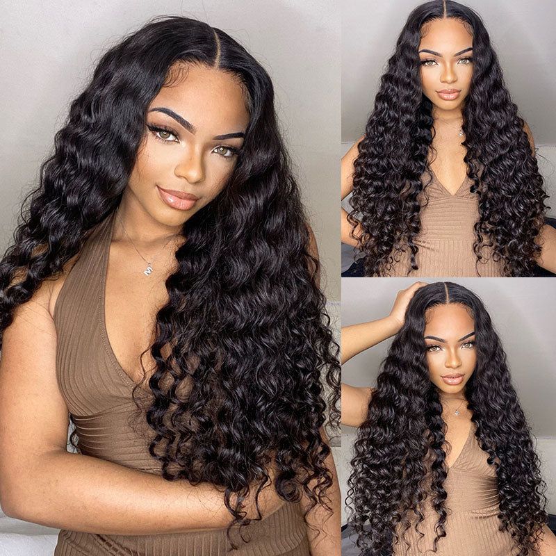 Alibonnie Deep Wave Pre Cut 5x5 Lace Closure Wig Human Hair Glueless Lace Wigs With Breathable Cap - Alibonnie