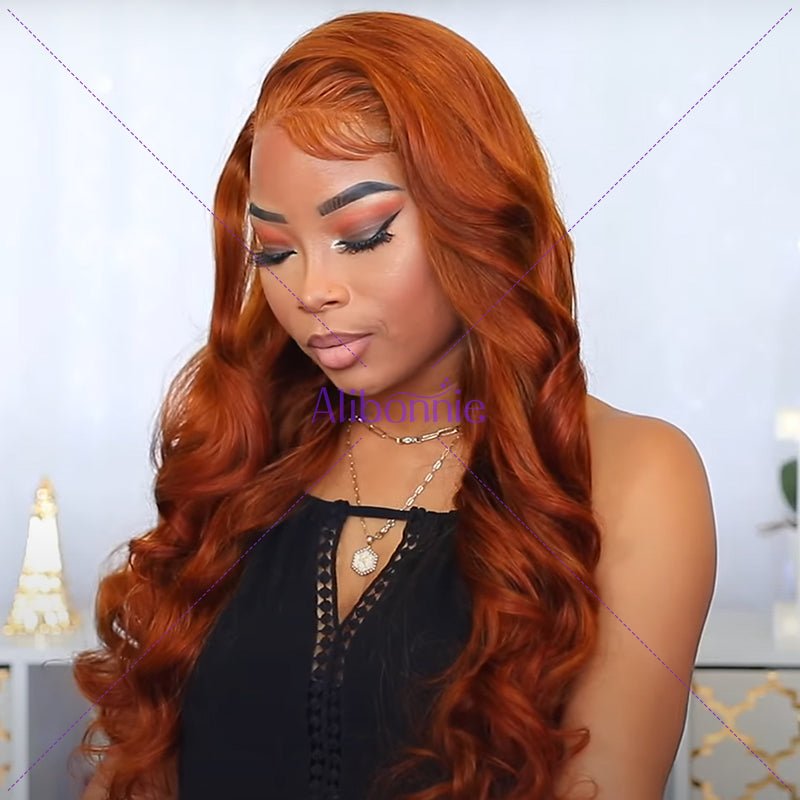 Alibonnie Flash Sale Copper Ginger Color Transparent Lace Body Wave Human Hair 13x4 Lace Front Wigs - Alibonnie