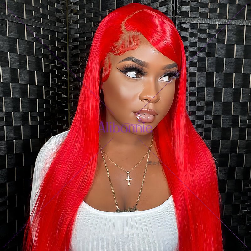 Alibonnie Flash Sale Red Color Straight Human Hair Wigs 13x4 Lace Front Wigs - Alibonnie