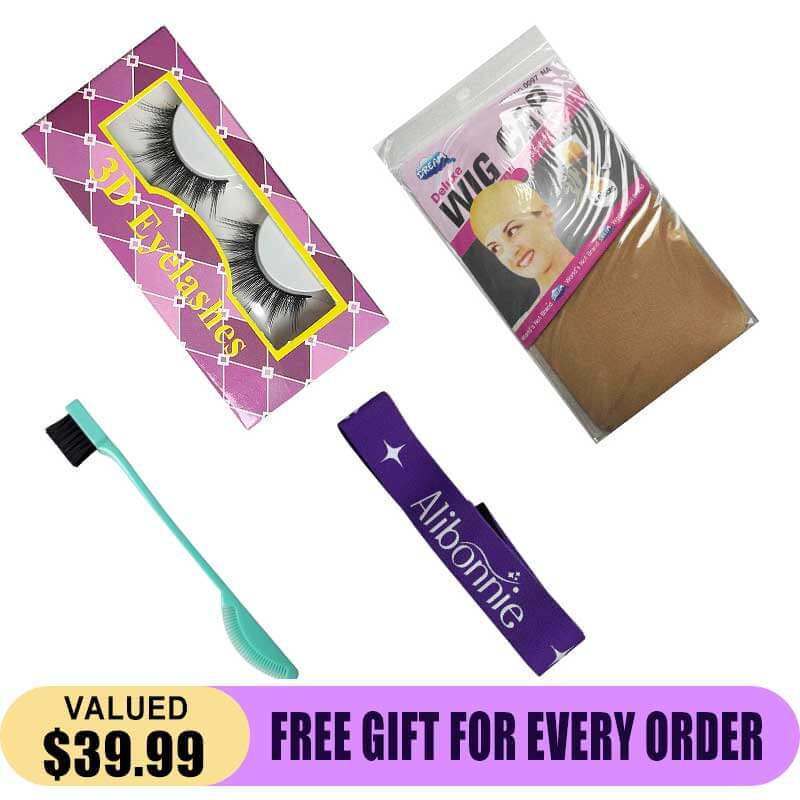 Alibonnie Free Gifts, Includes 4 Gifts : Wig Cap, 3D Mink Eyelashes,Elastic Headband, Comb - Alibonnie