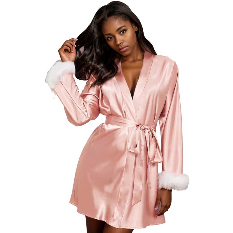 Alibonnie Free Valentine's Day Gift-Pink Silk Night Robe - Alibonnie