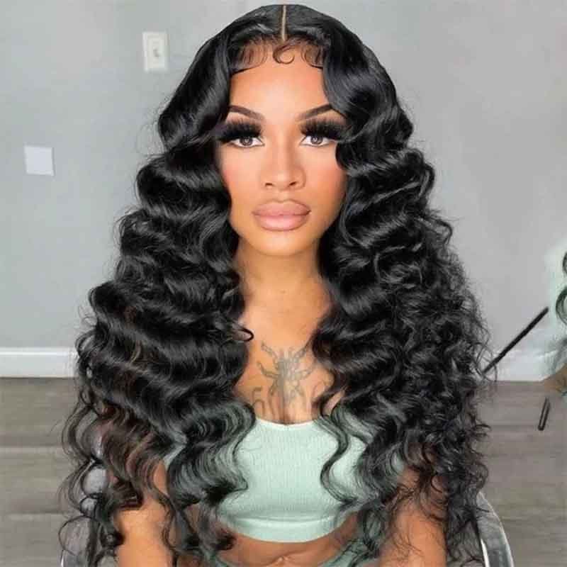 Alibonnie Full Lace Loose Deep Wave Wigs Transparent Wigs Human Hair Pre Plucked 180% Density - Alibonnie