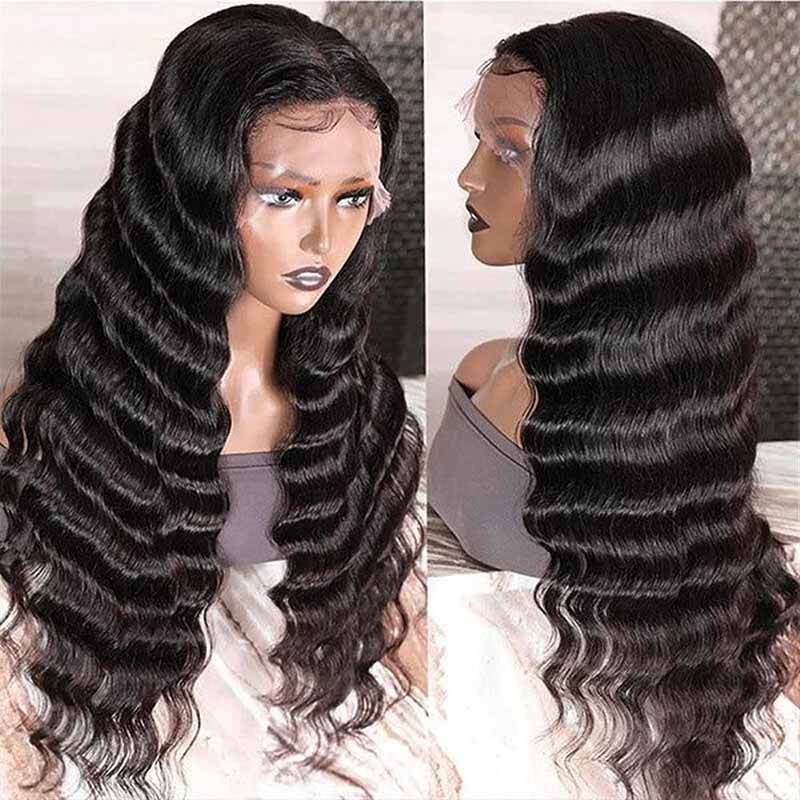 Alibonnie Full Lace Loose Deep Wave Wigs Transparent Wigs Human Hair Pre Plucked 180% Density - Alibonnie