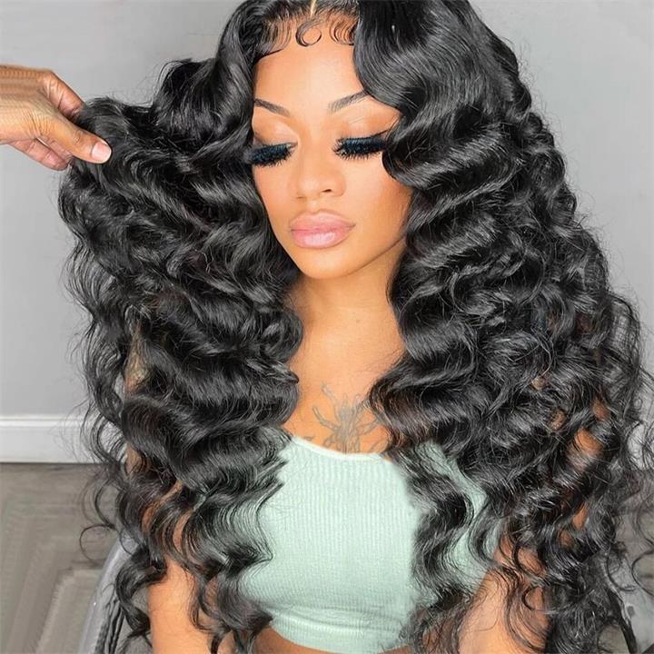Alibonnie Full Lace Loose Deep Wave Wigs Transparent Wigs Human Hair Pre Plucked 180% Density - Alibonnie
