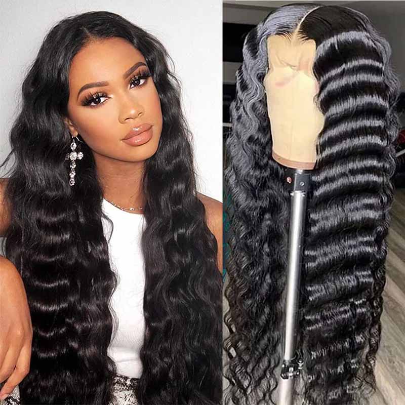 Alibonnie Full Lace Loose Deep Wave Wigs Transparent Wigs Human Hair Pre Plucked 180% Density - Alibonnie