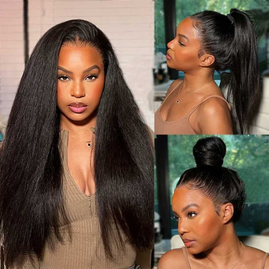 Alibonnie Full Lace Yaki Straight Wigs Human Hair Wig 180% Density - Alibonnie