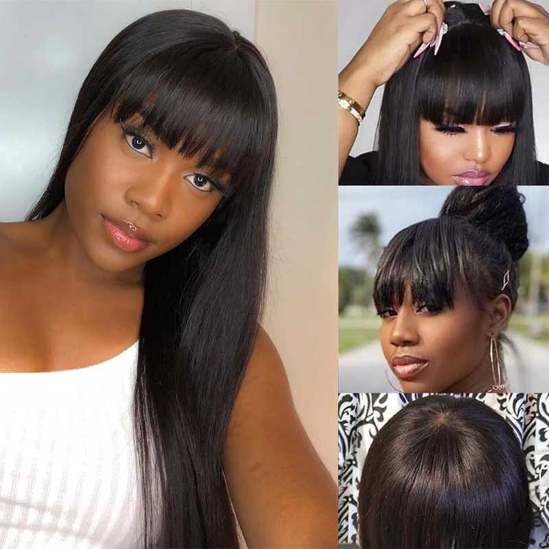 Alibonnie Full Machine Made Straight Wig With Bangs Trend-Worthy Lace Frontal Wig - Alibonnie