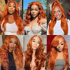 Alibonnie Ginger Color Body Wave 360 Transparent Lace Wigs Pre Plucked Copper Red Colored Wigs - Alibonnie