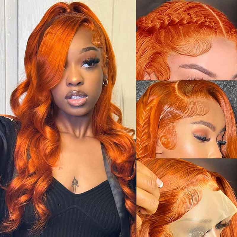 Alibonnie Ginger Color Body Wave 360 Transparent Lace Wigs Pre Plucked Copper Red Colored Wigs - Alibonnie