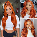 Alibonnie Ginger Color Body Wave 360 Transparent Lace Wigs Pre Plucked Copper Red Colored Wigs - Alibonnie