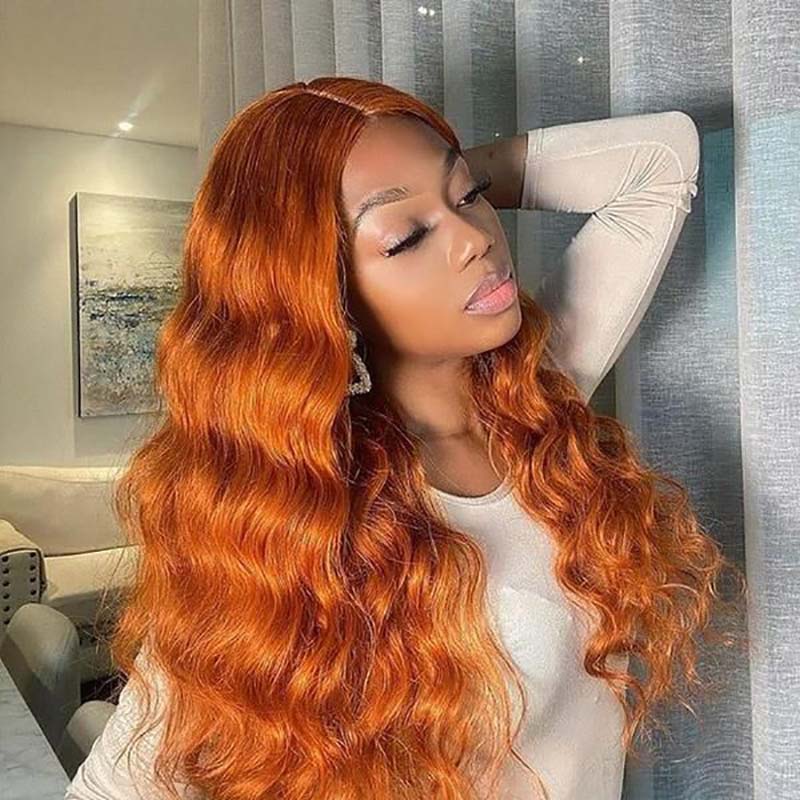 Alibonnie Ginger Color Body Wave 360 Transparent Lace Wigs Pre Plucked Copper Red Colored Wigs - Alibonnie