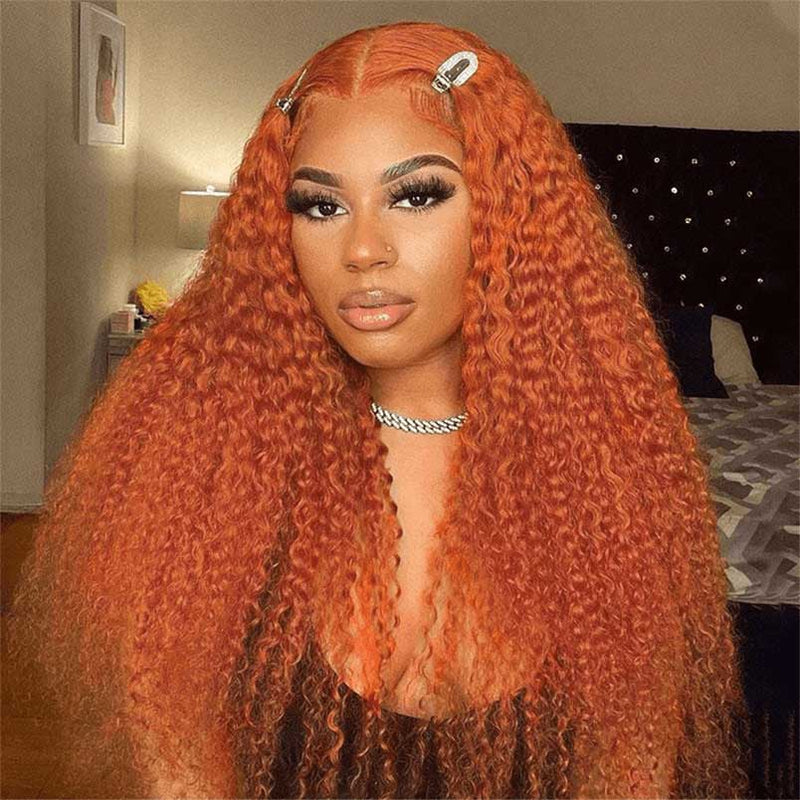 Alibonnie Ginger Color Lace Front Wigs Jerry Curly 13*4 13*6 Lace Wigs With Pre Plucked Hairline - Alibonnie