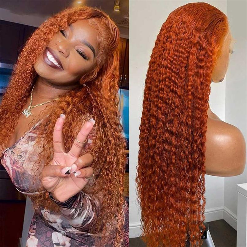 Alibonnie Ginger Color Lace Front Wigs Jerry Curly 13*4 13*6 Lace Wigs With Pre Plucked Hairline - Alibonnie