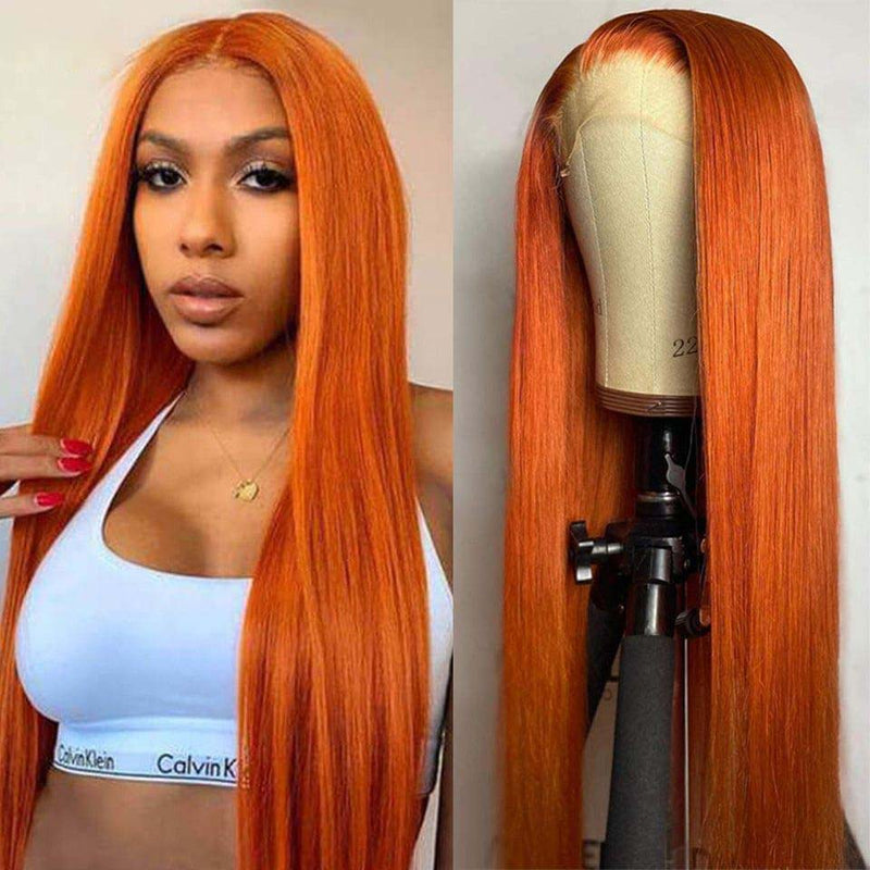 Alibonnie Ginger Orange Color Straight 13x4 Transparent Lace Front Wig Natural Hairline With Baby Hair 180% Density - Alibonnie