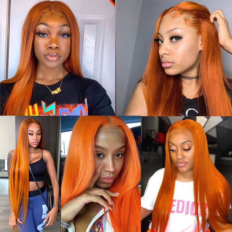 Alibonnie Ginger Orange Color Straight Transparent Lace Front Wig Natural Hairline With Baby Hair 180% Density - Alibonnie