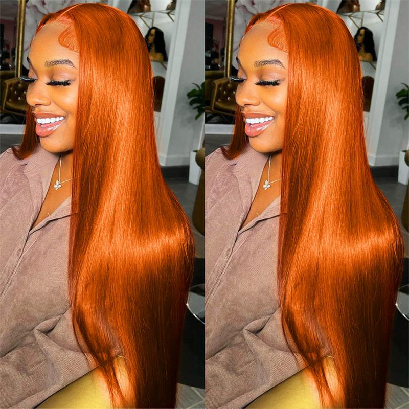 Alibonnie Ginger Orange Color Straight Transparent Lace Front Wig Natural Hairline With Baby Hair 180% Density - Alibonnie