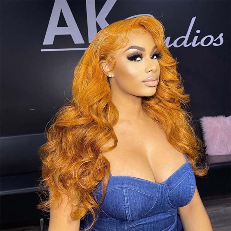 Alibonnie Ginger Yellow Color Body Wave 360 Transparent Lace Wigs Pre Plucked Hairline - Alibonnie