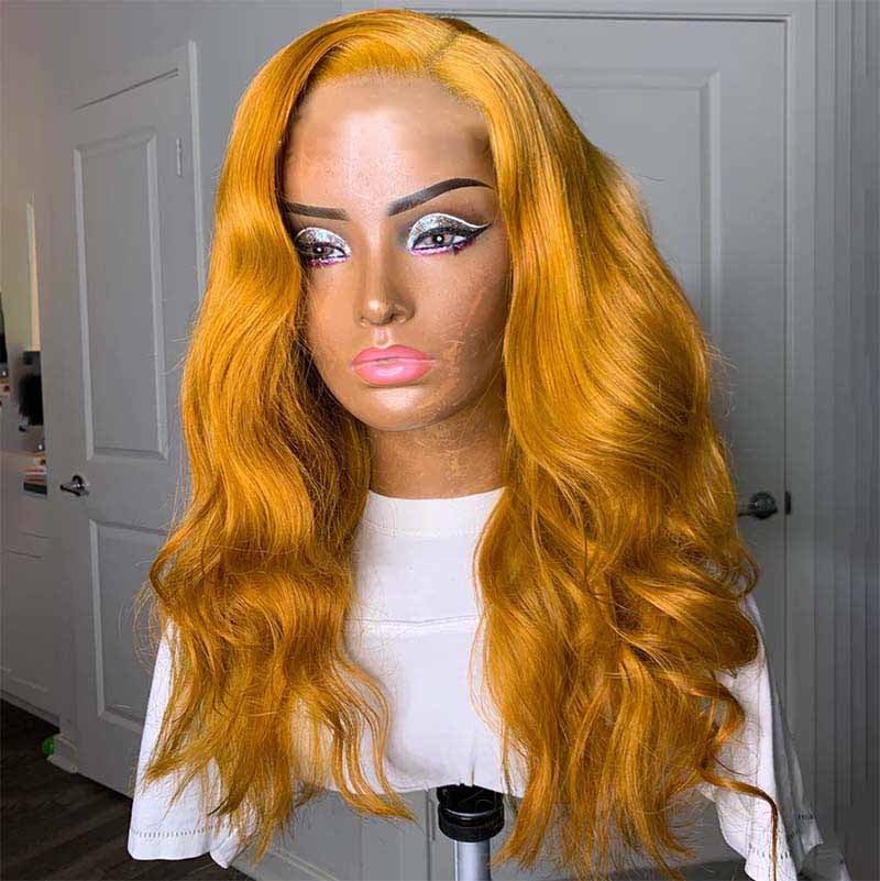 Alibonnie Ginger Yellow Color Body Wave 360 Transparent Lace Wigs Pre Plucked Hairline - Alibonnie