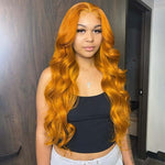 Alibonnie Ginger Yellow Color Body Wave 360 Transparent Lace Wigs Pre Plucked Hairline - Alibonnie