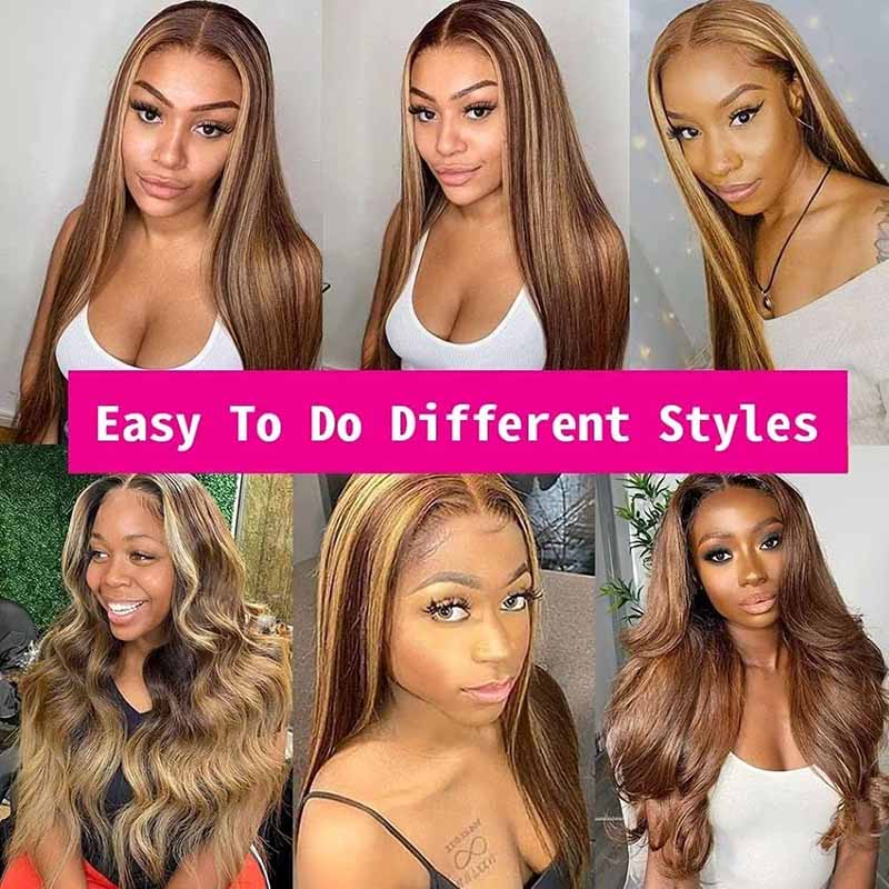 Alibonnie Glueless 5x5 Pre Cut Lace Honey Blonde Highlight Straight Human Hair Beginners Wigs - Alibonnie