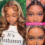 Alibonnie Glueless Pre Cut 4/27 Blonde Highlight 4x6 Transparent Lace Wigs Body Wave Human Hair Wigs Wear And Go - Alibonnie