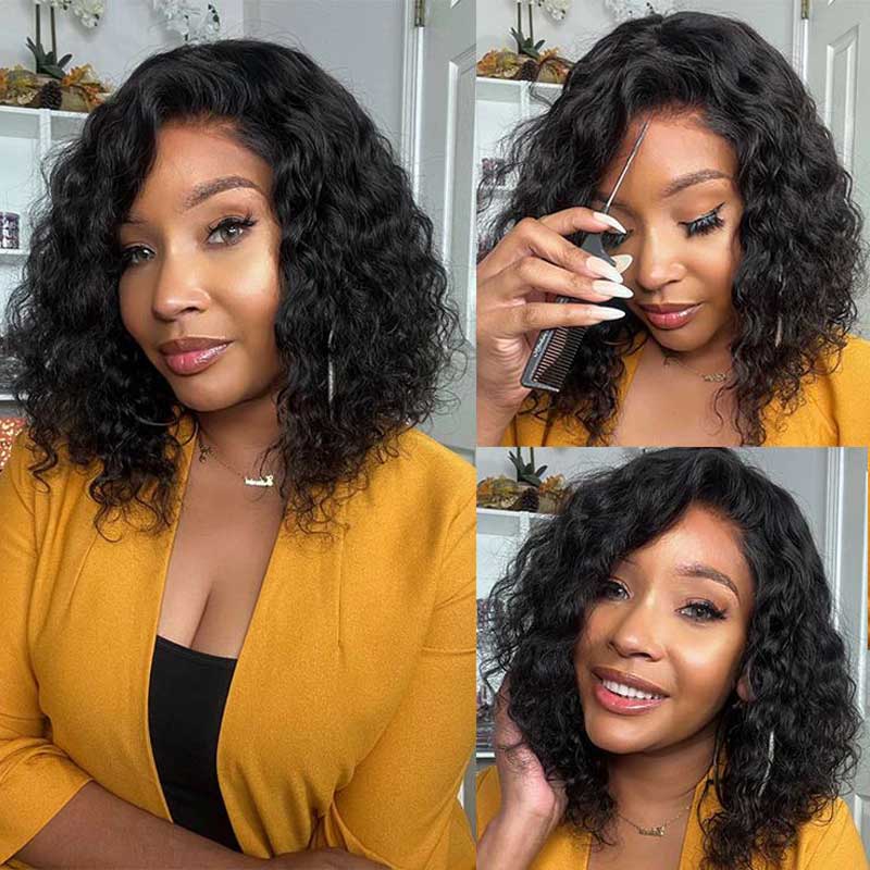 Alibonnie Glueless Pre Cut 4x4 Lace Closure Bob Wigs Human Hair Water Wave Wear Go Wigs - Alibonnie